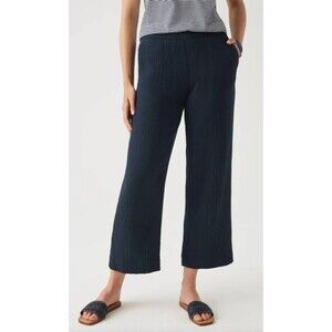 J. Jill Blue Crinkle Cotton Wide Leg Pants XL Pull-On Elastic Waist Gauze Beach